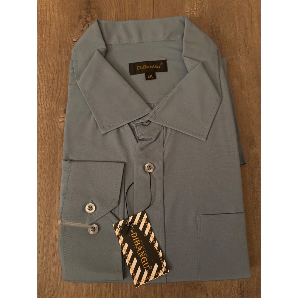 DiBanGu Mens Dress Shirt XXL Slate Blue Long Sleeve Button Down Formal Work Top